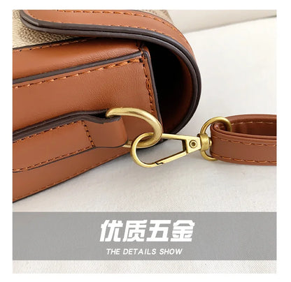 Women Retro Print Saddle Crossbody Bag Luxury Horse Bit Buckle Small Shoulder Bag Fashion PU Leather Ladies Daily Handbag