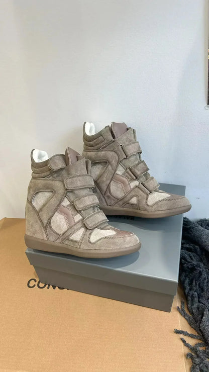 Women's Ankle Boots 2026 New Genuine Leather 8CM Hidden Heel Women Platform Sneakers Fashionable Splice Color Design Women Shoes