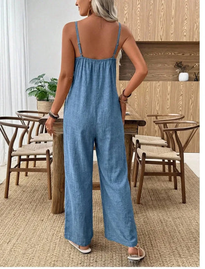 Summer Sleeveless Backless Jumpsuits For Woman 2026 Casual Holiday Solid Color Loose Strap Rompers One Piece Clothing