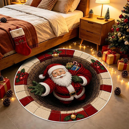 Christmas Day Rugs for Bedroom Anti-slip Bedside Red Rug Round Living Room Decoration Waterproof Carpet Washable Study Floor Mat