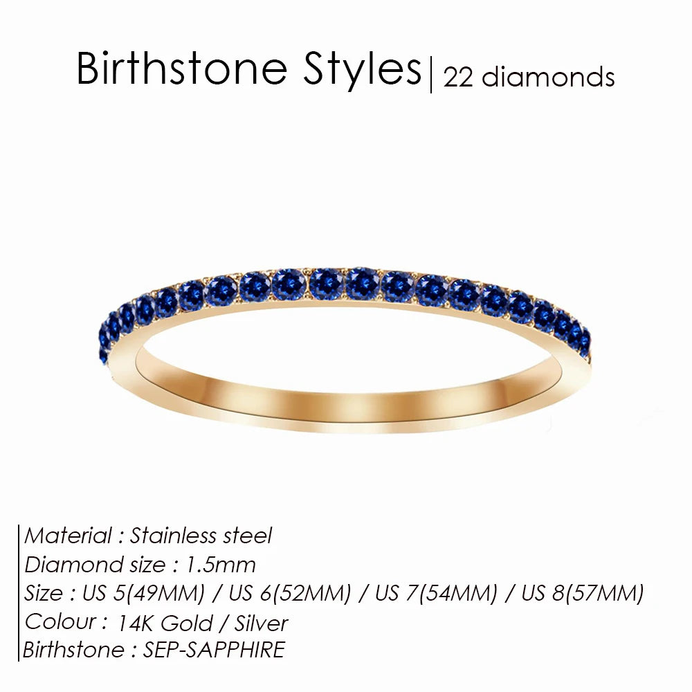 EMANCO Rhinestone Birthstone Stainless Steel Ring Luxury Jewelry Gift 12 Zodiac Sparkling Rings for Women Wholesale US5/6/7/8