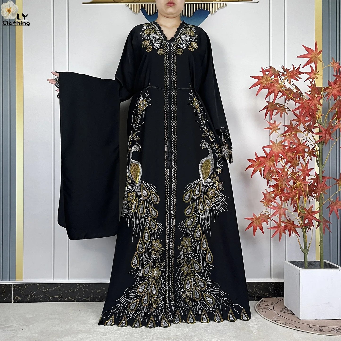 New Style Fashion Dubai Muslim Women Dress Elegant Arabic Femme Hijab Long Sleeve Chiffon Diamond Abaya Islamic Turkey Clothing