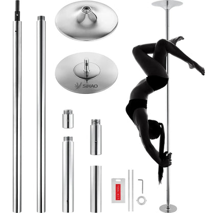 SIHAO Stainless Steel Dance Pole Kit, Height Adjustable Spinning & Static Pole, Portable Dance Fitness Equipment for Home, Club & Gym