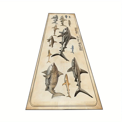 Retro Vintage Various Shark Species Print Long Runner Rug, Non-Slip Washable Rug for Kitchen, Entryway, Bathroom & Living Room