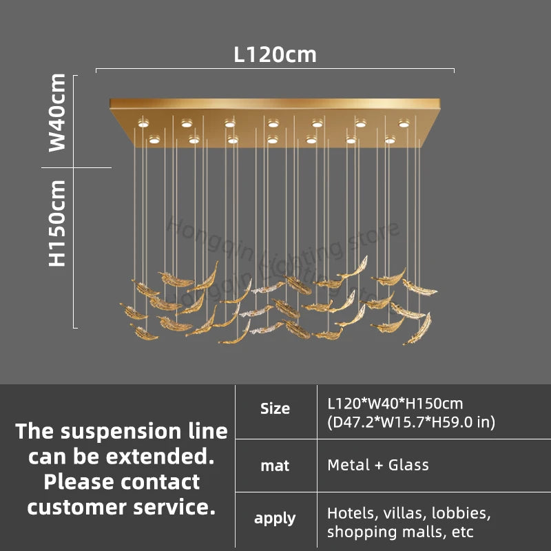 Modern Hotel Lobby Hanging Lamp Luxury Glass Led Chandeliers Customized Long Pendant Light Villa High Ceiling Chandelier Lustre