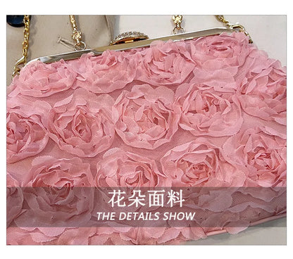 Luxury Satin Floral Bride Party Evening Clutch Bag Women Wedding Purses and Handbags Small Shoulder Chain Bag Designer Bag