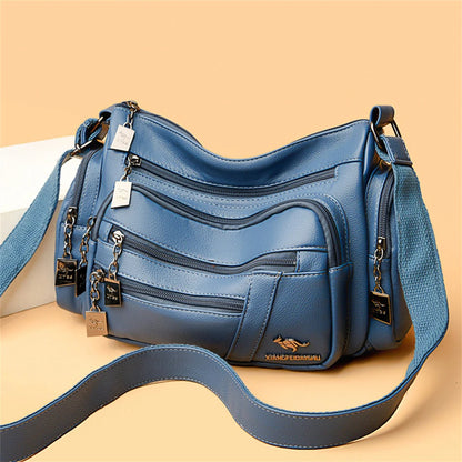 Many Pockets Women Leather Top-handle Bag Luxury Designer Female Shoulder Messenger Shopper Bags Brand Ladies Crossbody Handbags
