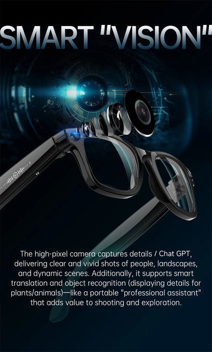 Smart Glasses 13MP HD Camera 4K Video Antishake Recording AI Translation Bluetooth Call Music Photo Recognition Sport Sunglasses