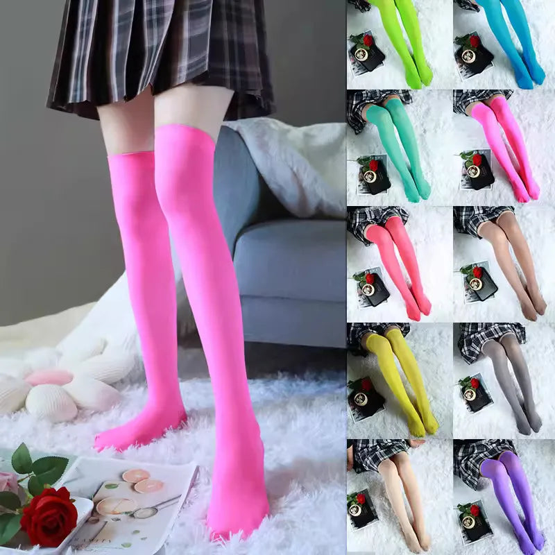 120D Lolita Candy Color Thigh Fashion High Socks Over Knee Velvet Long Stockings Women Elastic Kawaii Tight Cosplay Party Socks