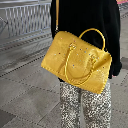 Luxury Large-capacity Travel Handbag For Women Versatile Crocodile Pattern Crossbody Bag Fashion Diamond Design Commuter Bag