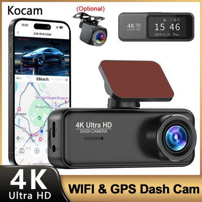 Kocam 4K Dash Cam Front and Rear Dual Channels Dashcam With 24H Parking Monitoring Night Vision DVR Recorder Black Box For Car