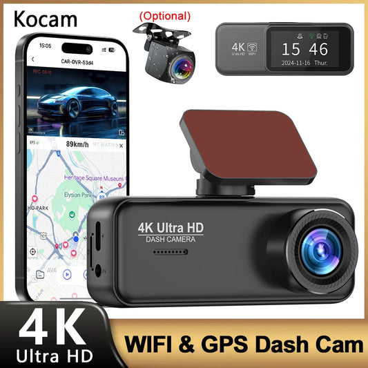 Kocam 4K Dash Cam Front and Rear Dual Channels Dashcam With 24H Parking Monitoring Night Vision DVR Recorder Black Box For Car