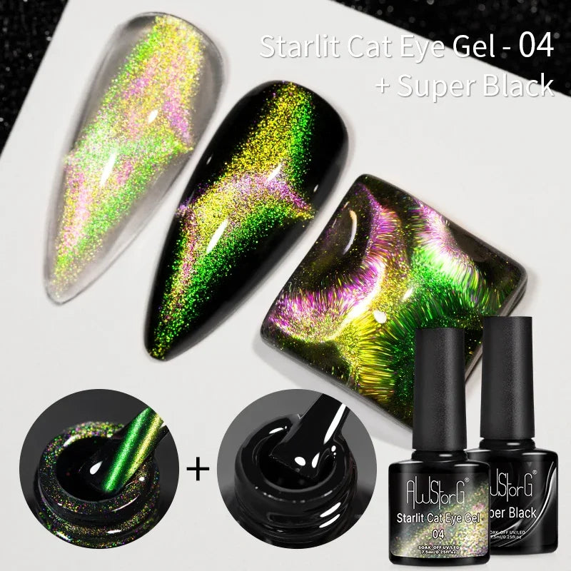 AWStorG 7.5ml Starlit Chameleon Cat Magnetic Gel Nail Polish Double Colors Semi Permanent UV Gel Varnish Need Black Base
