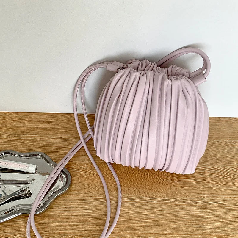 PU Leather Small Square Crossbody Bags for Women 2026 New Fashion Pleated Versatile Phone Shoulder Bag Korean Luxury Handbags