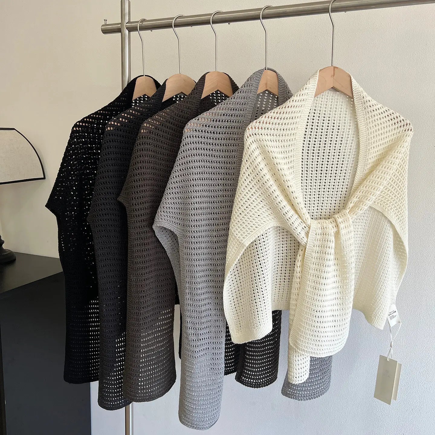 Knitted Hollow T-shaped Shawl for Women 2026 Summer New Thin with Wool Knot Decoration Sun-protective Vest on The Shoulders