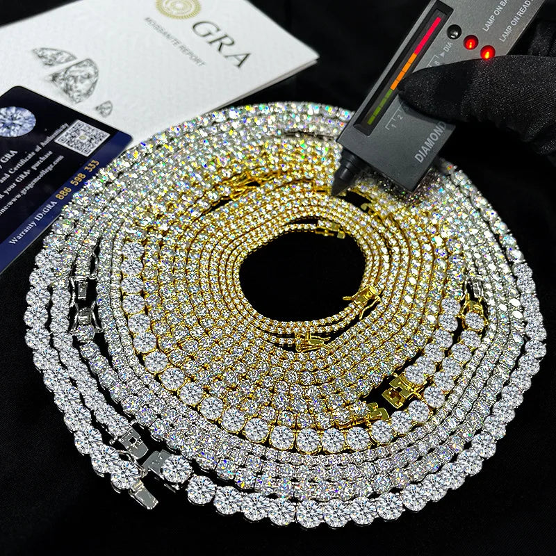 2/3/4/5mm Real Moissanite Tennis Necklace Bracelet For Women Men 925 Sterling Silver Full Diamonds With GRA Hiphop Party Jewelry