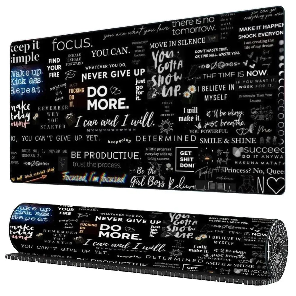 XXL 900*400 Black Motivational Quotes Mouse Pad,Non Slip Lock Edge Rubber Base Mousepad for Gaming Office Keyboard Desktop Use