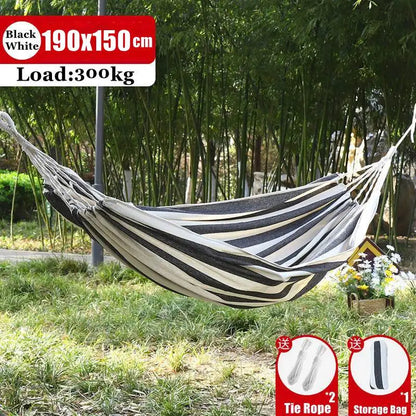 Outdoor Canvas Hammock Portable Single Double Thickened Anti-Rollover Striped Hammock Travel Camping Hanging Swing With Bag