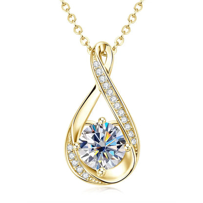 OXTAO Women Pendant Necklace Infinity Shiny 8mm 2ct D VVS1 Moissanite with Certificate Silver Color/Gold Color Wedding Party Daily Trendy Jewelry Accessories for Women Girl Mother's Day, Birthday Gift