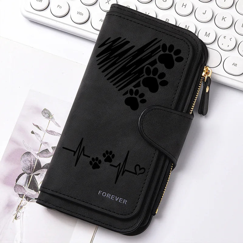 Heart-Shaped Animal Paw Butterfly Print Design Women Wallets Card Coin Wallet for Girls Purse ID Wallets Female Coin Purse Gift