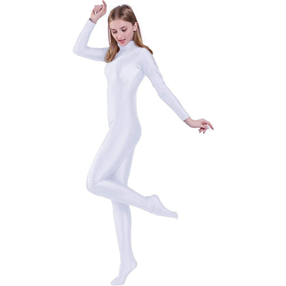 Speerise Womens Long Sleeve Zip Back Yoga Unitard Turtleneck Bodysuit Mens Full Body Dancewear Without Gloves Adult Black Suit