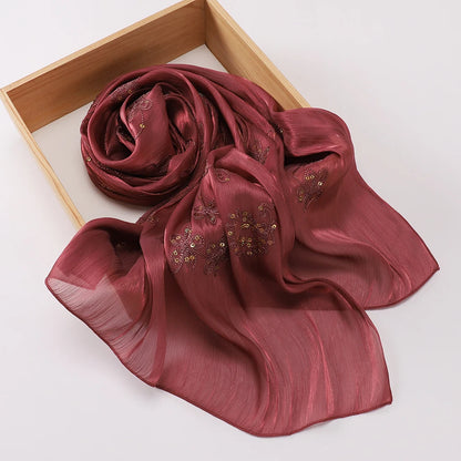Elegant Embroidery Glitter Shimmer Hijab Shawl Pleated Glitter Chiffon Shawl Lightweight Crinkle Flowy Plain Hijab Scarves