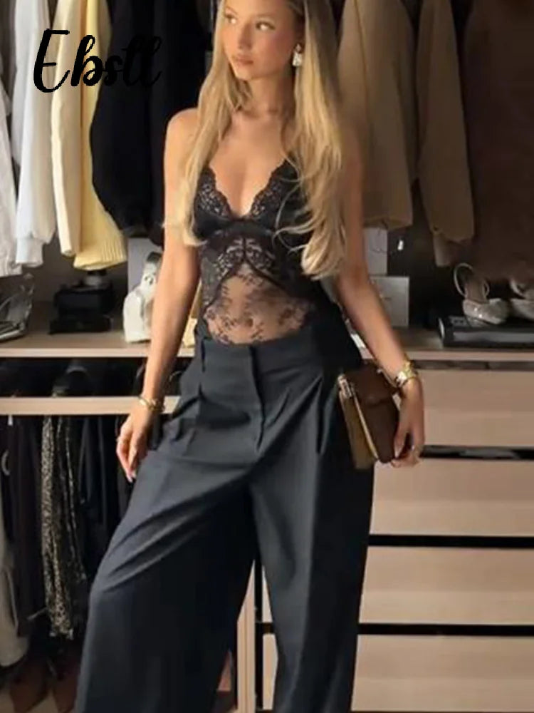 Sexy Lace Halter Jumpsuits Women's Slim Fit V-neck Lace-up Backless Sleeveless Rompers 2026 Summer Ladies New Solid Playsuits