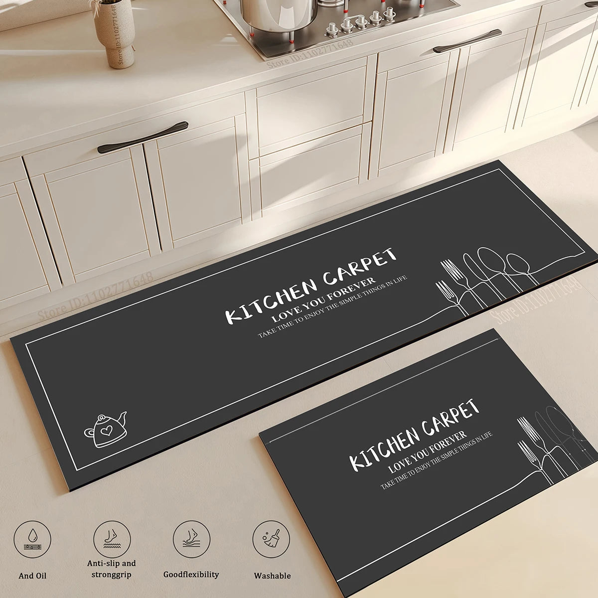 Kitchen Corner Floor Mat  Waterproof Carpet Non-slip Foot Mats Long Carpets Rug Black Plaid Home Decoration Rugs Washable Mat