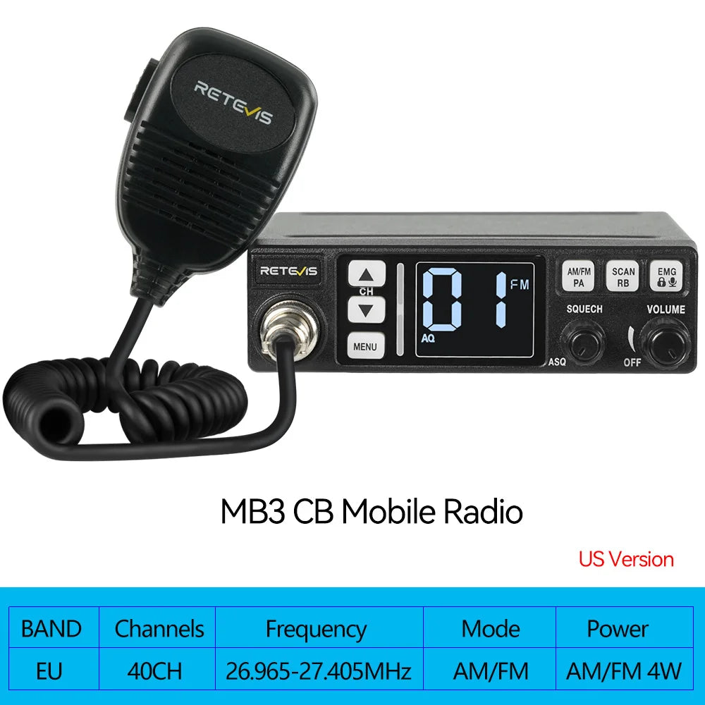 Retevis MB3/MB63 CB Radio Station Long Range Communication Professional Car Mobile Ham Radio AM FM Channel 9/19 VOX For Truckers