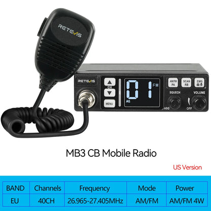 Retevis MB3/MB63 CB Radio Station Long Range Communication Professional Car Mobile Ham Radio AM FM Channel 9/19 VOX For Truckers