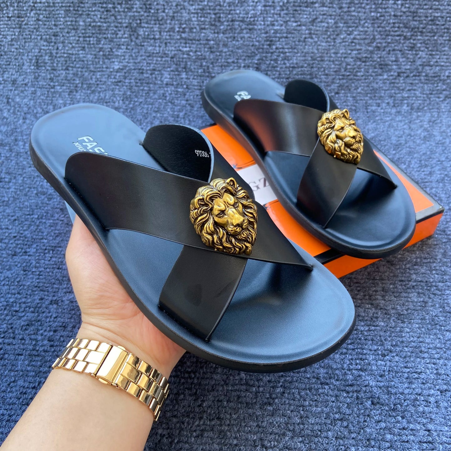 size38-48 original shoes brand summer leather slides for man black brown fashion shoes for mens slippers business beach slippers