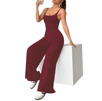 Casual Jumpsuit Jumpsuits For Woman Sling Women's Clothing Solid Color Backless Sleeveless Loose Wide Legs Trouser Simple Style