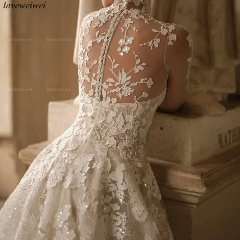 Customized Wedding Dress Gorgeous Long Sleeve Luxury Bride Gowns High Neck Bridal Dresses Lace Applique Vestido De Novia Boda