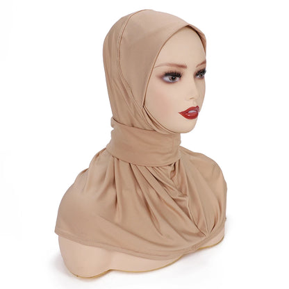 Ready To Wear Full Cover Inner Instant Hijab Premium Quality Jersey Scarf With Tie Back Buttons Muslim Women Turban Caps