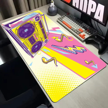 Large Anime Boombox Mouse Pad Big Gaming Desk Mat Retro Radio Printed Anti‑Slip Extra Wide Mousepad for PC Laptop Gamer