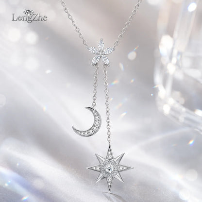 Moissanite Celestial Necklace for Women S925 Sterling Silver Star Moon Y Drop Lariat D Color VVS1 GRA Certified Fine Jewelry