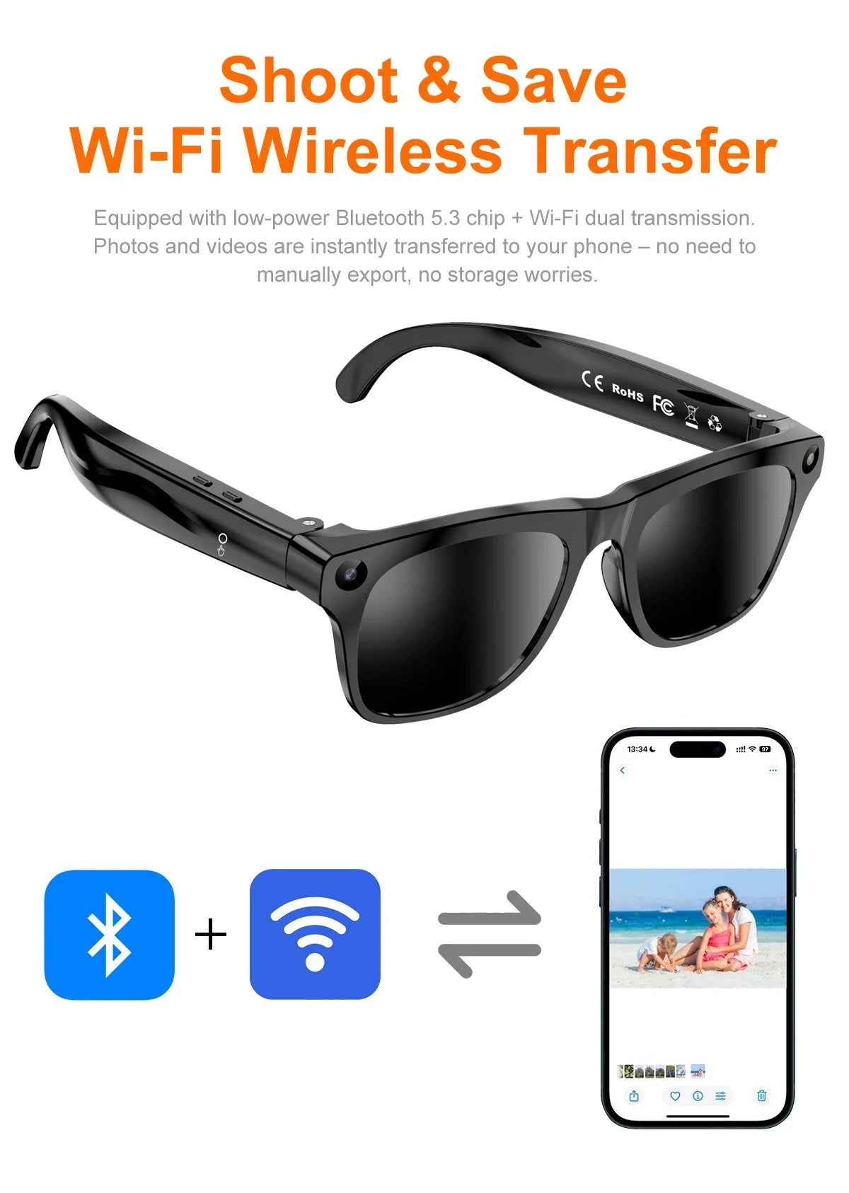 Smart Glasses 8K HD AI Photography Recording Intelligent Object Recognition 290mAh Battery Bluetooth Voice Assistant Unisex
