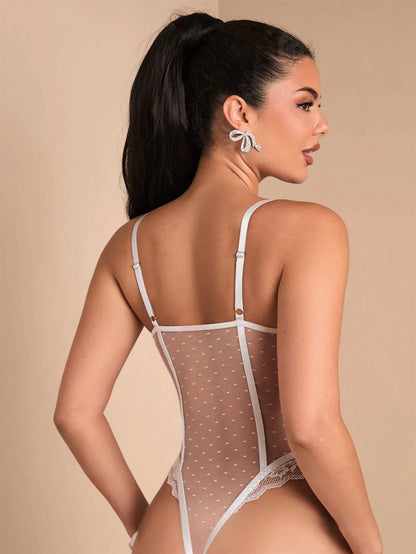 Lace Edge Bodysuits Women Slim Jumpsuits Summer Fashion Sexy Lingеrie Halter Bodyshaper Nightclub Breathable Mesh Shapewear Tops