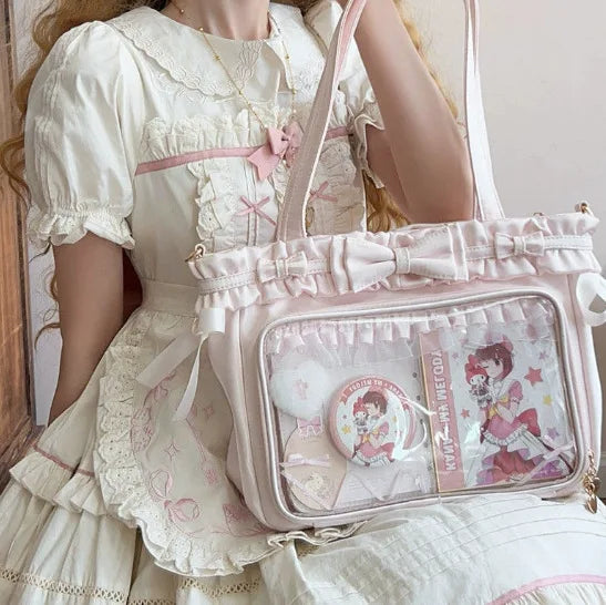 DIY Anime Badge Crossbody Shoulder Bag Subculture Ruched JK Uniform Bolso Mujer Сумки 2026 Lolita Women Ita Bags PU Clear Window