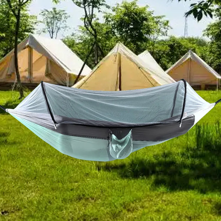 New Arrival Outdoor Double Hammock with Anti-flip Design, Automatic Speed Open Swing, Mosquito Net, Sunshade Canopy
