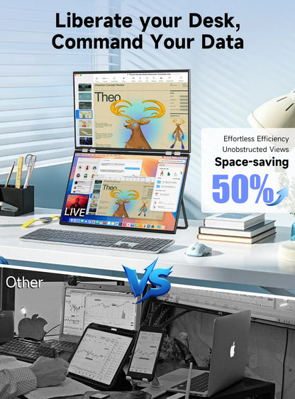 UPERFECT Delta Mega 23.8 Inch 100Hz Dual Screen Stacked Computer Display 1080P 360° Folding Triple Extender Monitor with Speaker