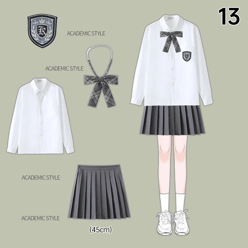Men Women JK Uniform British Style School Uniforms Preppy Style Pleated Skirt With Bow Tie Tops Pants Chorus Poetry Cosplay