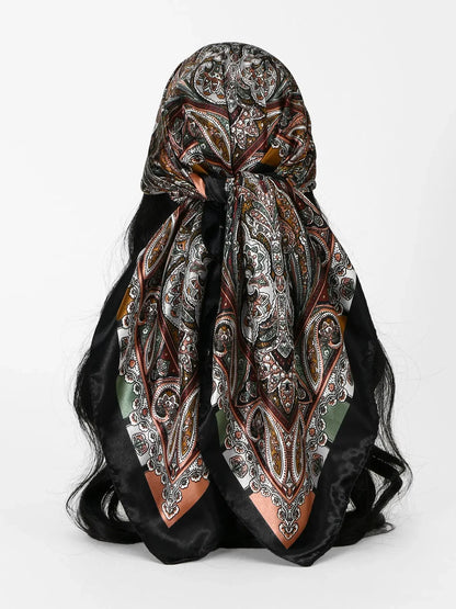 Women's Elegant Floral Print Satin Scarf, New Style Fashionable Soft Comfortable Shawl，Casual Versatile Headscarf