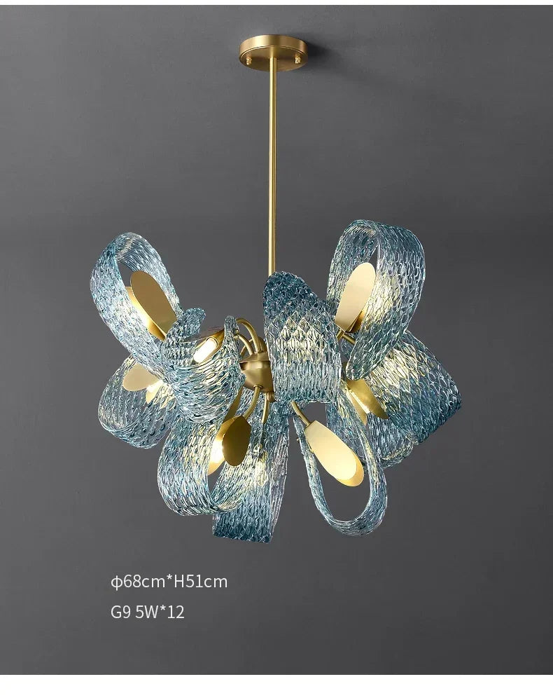 Modern Blue Glass Led Pendant Lamp Copper Designer Hanging Chandeliers for Living Room Bar Bedroom Suspension lustre Lights