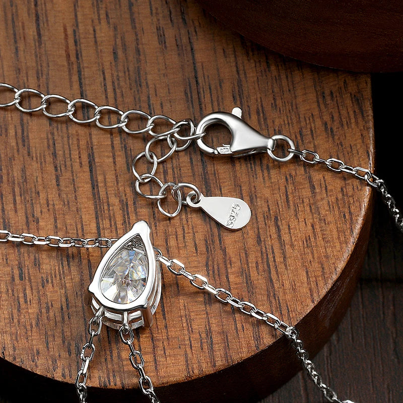 KNOBSPIN Moissanite Necklaces Pear Cut Pendant 1/2/3 ct GRA Certified Lab Diamond Girl Gift s925 Sterling Silver Dainty Necklace