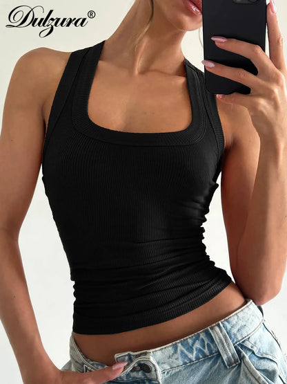 Dulzura Square Collar Sleeveless Slim Ribbed Tank Top Women'S Solid Sexy Casual Top Party Club Street Summer Clothes Wholesale