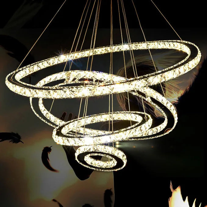Modern LED Luxury Crystal Chandelier Villa Staircase Living Room Dimming Circular Gold Chandelier Home Lighting Indoor Light