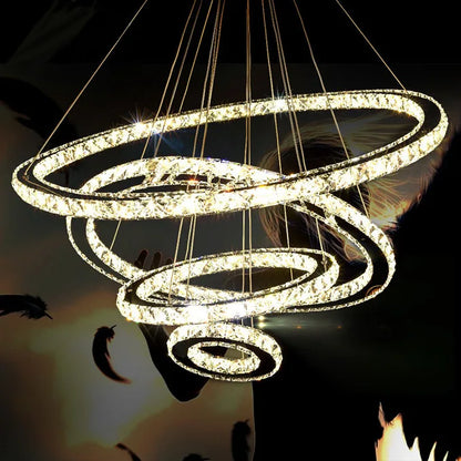 Modern LED Luxury Crystal Chandelier Villa Staircase Living Room Dimming Circular Gold Chandelier Home Lighting Indoor Light