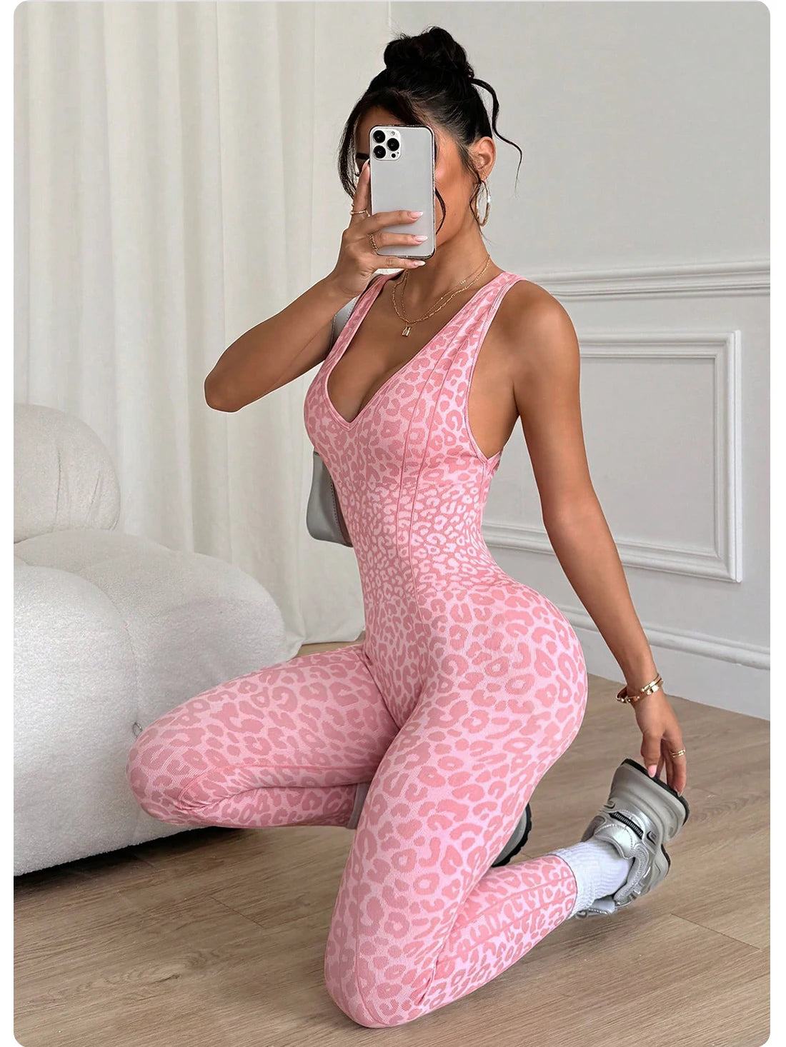 ZHEJIN Leopard Jumpsuit Women Backless Criss Cross Seamless Yoga Romper Scrunch Butt Lifting Workout Bodysuit Gym Fitness Wear