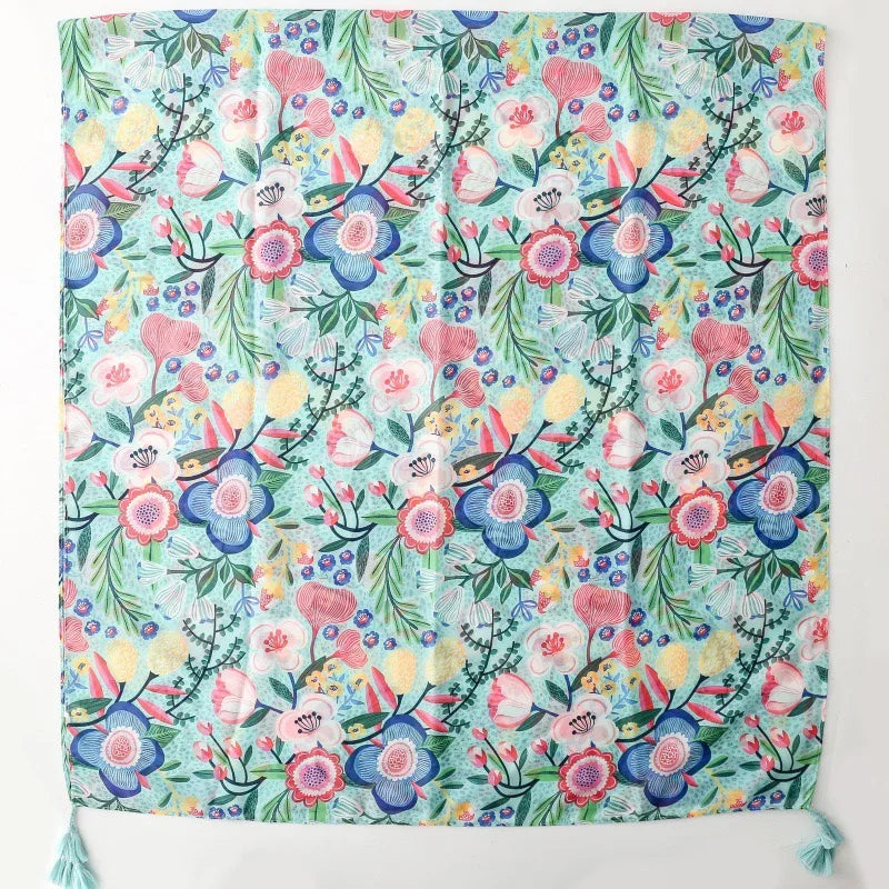 Spain Fashion Petal Floral Tassel Viscose Shawl Scarf Lady High Quality Print Soft Pashmina Stole Bufandas Muslim Hijab 180*90Cm